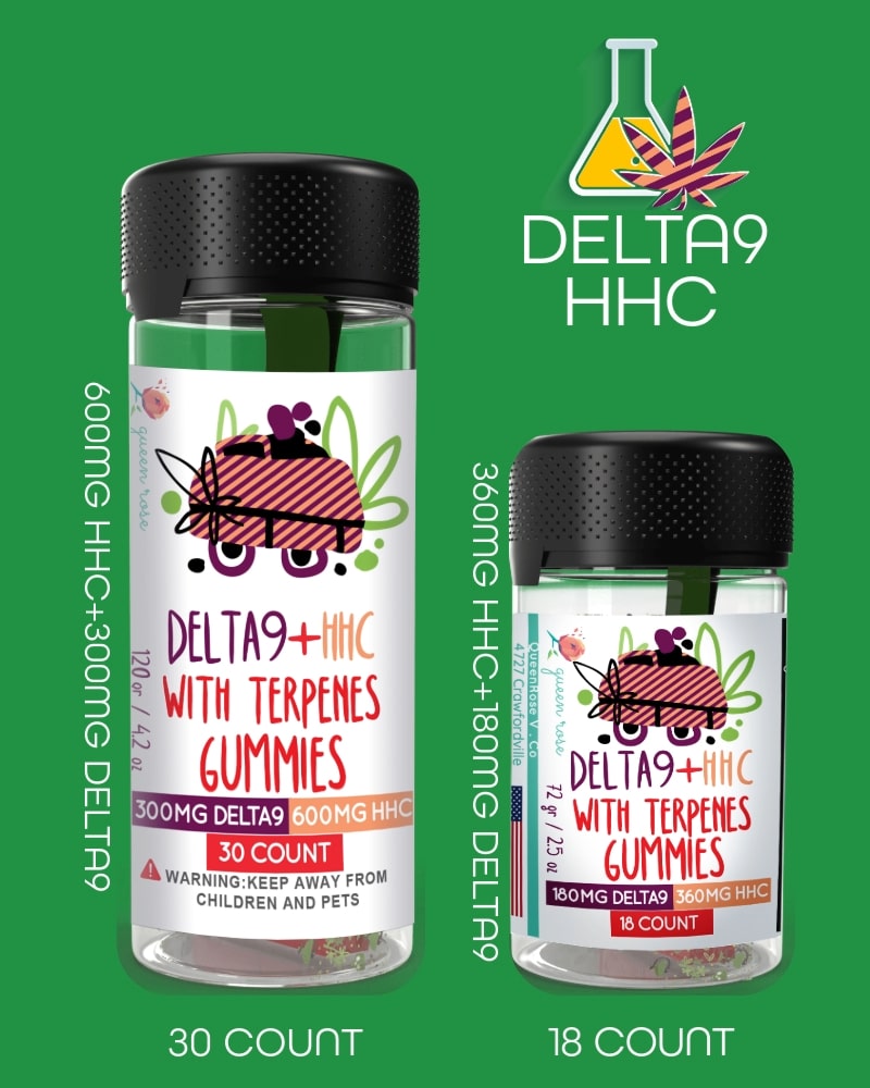 HHC + DELTA 9   GUMMEIS With Live Resin 18 Count  25 OZ & 30 Count  42 OZ