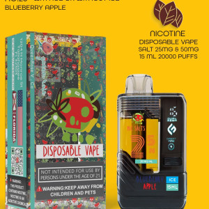 BLUEBERRY APPLE 20000 PUFFS VAPE NICOTINE SALT WITH ICE OR WITHOUT ICE 15 ML NO:25