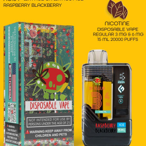 RASPBERRY BLACKBERRY 20000 PUFFS VAPE NICOTINE REGULAR WITH ICE OR WITHOUT ICE 15 ML NO:34