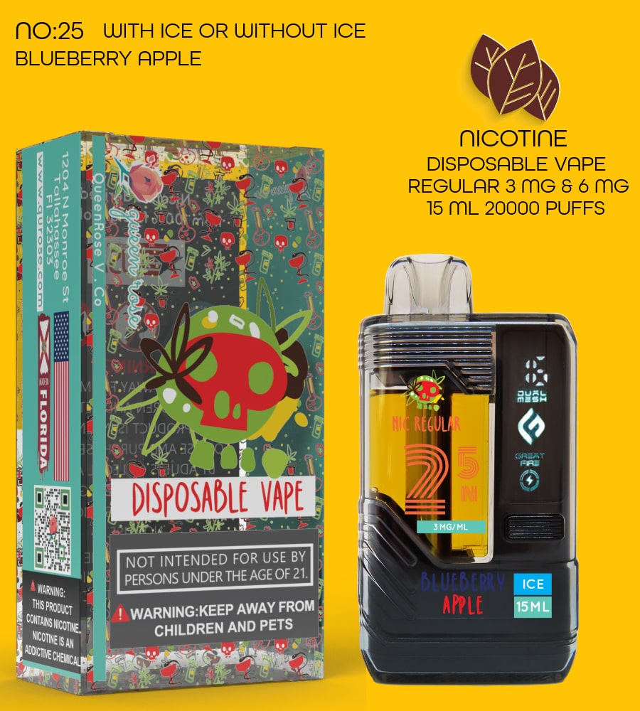 BLUEBERRY APPLE 20000 PUFFS VAPE NICOTINE REGULAR WITH ICE OR WITHOUT ICE 15 ML NO:25
