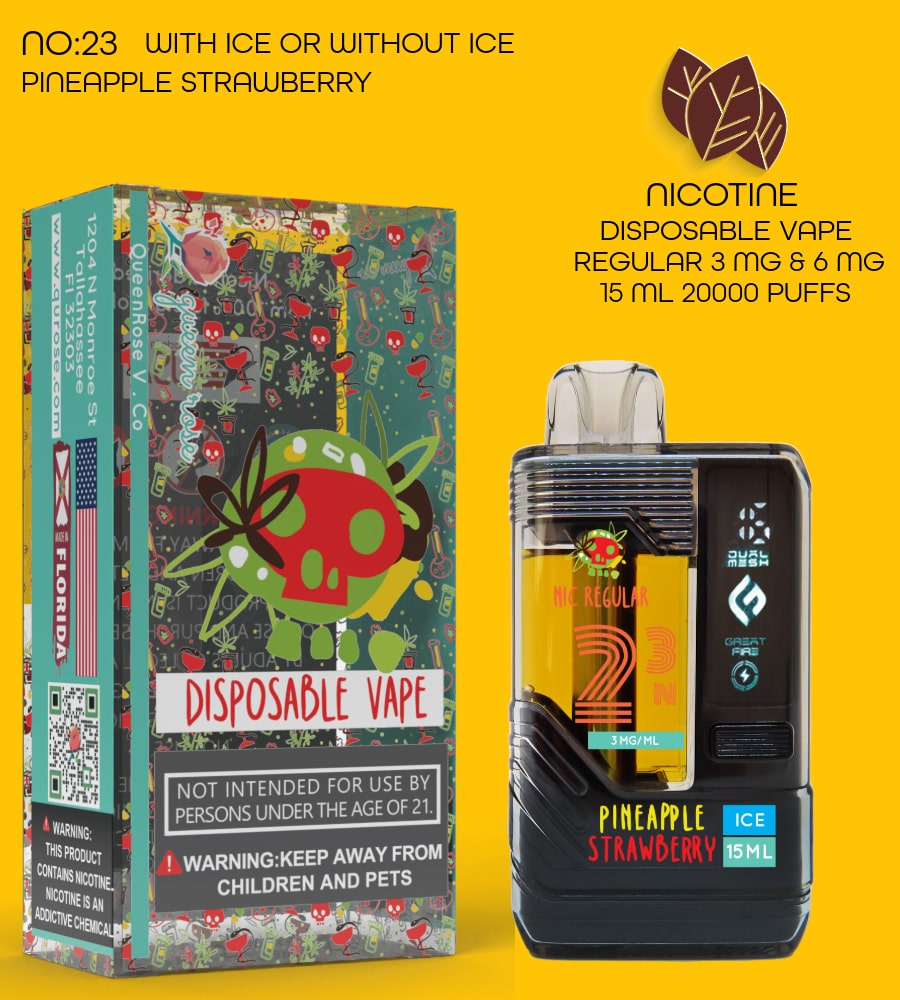 PINEAPPLE STRAWBERRY 20000 PUFFS VAPE NICOTINE REGULAR WITH ICE OR WITHOUT ICE 15 ML NO:23