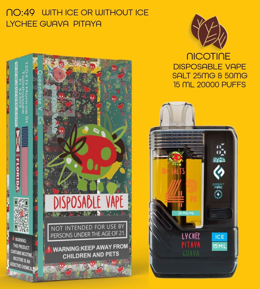 LYCHEE GUAVA  PITAYA  20000 PUFFS  VAPE NICOTINE SALT WITH ICE OR WITHOUT ICE   15 ML NO:49 OK