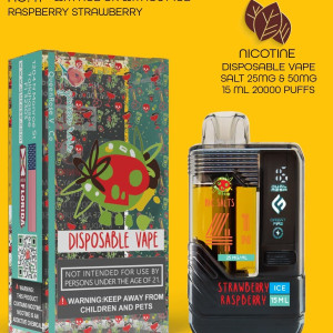 RASPBERRY STRAWBERRY  20000 PUFFS VAPE NICOTINE SALT WITH ICE OR WITHOUT ICE 15 ML NO:41