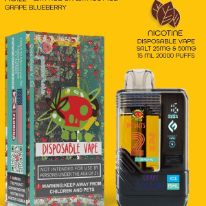 GRAPE BLUEBERRY 20000 PUFFS VAPE NICOTINE SALT WITH ICE OR WITHOUT ICE 15 ML NO:22