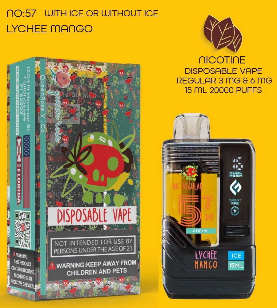 LYCHEE MANGO  20000 PUFFS  VAPE NICOTINE REGULAR WITH ICE OR WITHOUT ICE   15 ML NO:57