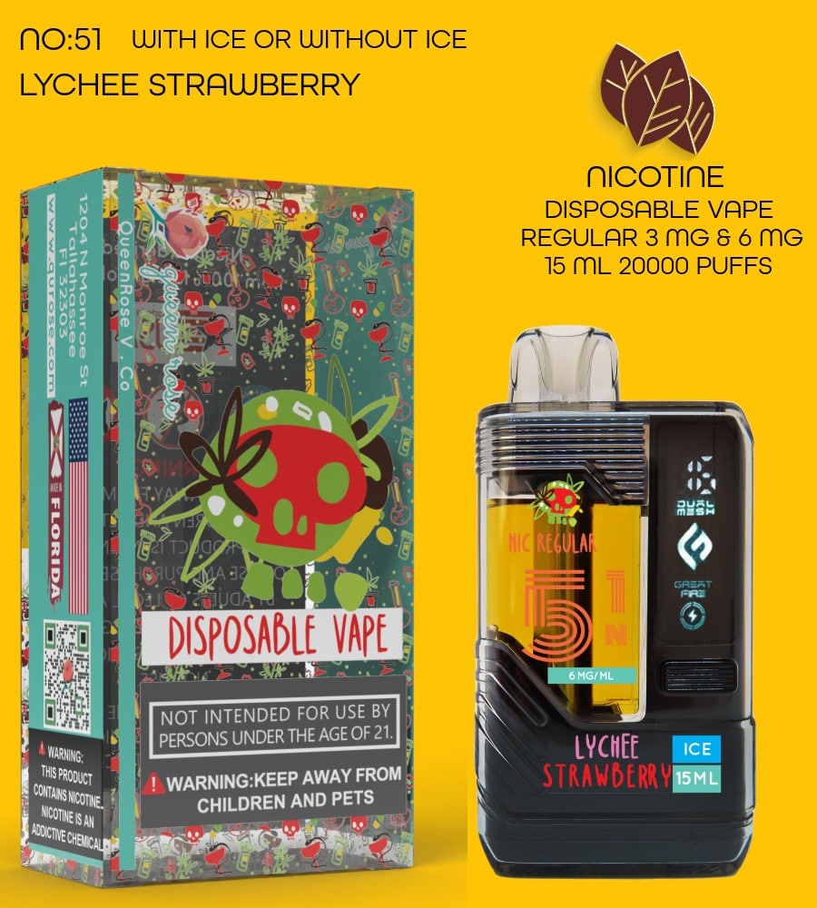 LYCHEE STRAWBERRY 20000 PUFFS  VAPE NICOTINE REGULAR WITH ICE OR WITHOUT ICE   15 ML NO:51