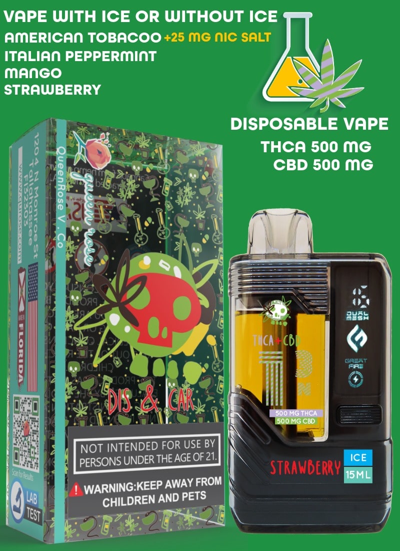 WATER-BASED VAPE THCA (500 MG) +CBD (500MG) 20000 PUFFS WITH ICE OR WITHOUT ICE 15 ML
