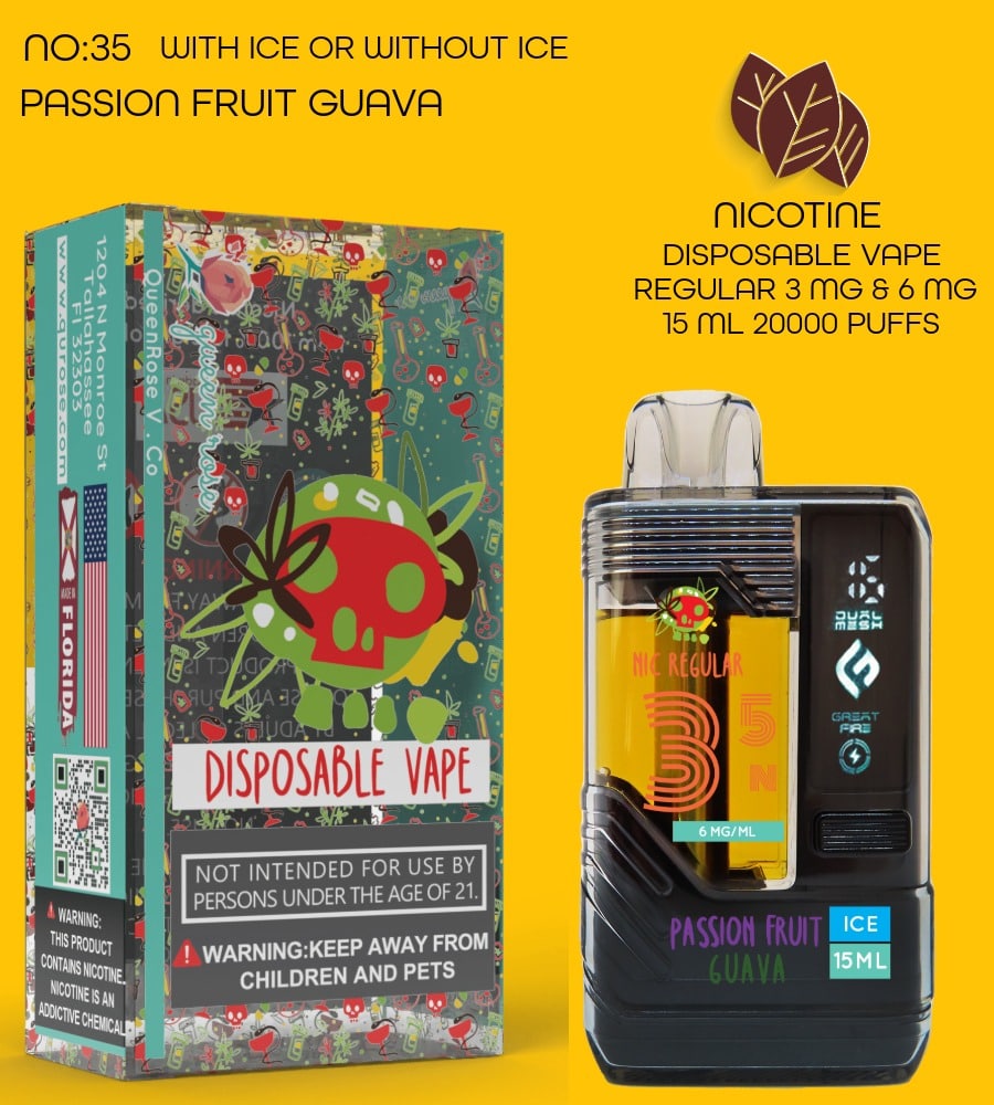PASSION FRUIT GUAVA  20000 PUFFS VAPE NICOTINE REGULAR WITH ICE OR WITHOUT ICE 15 ML NO:35